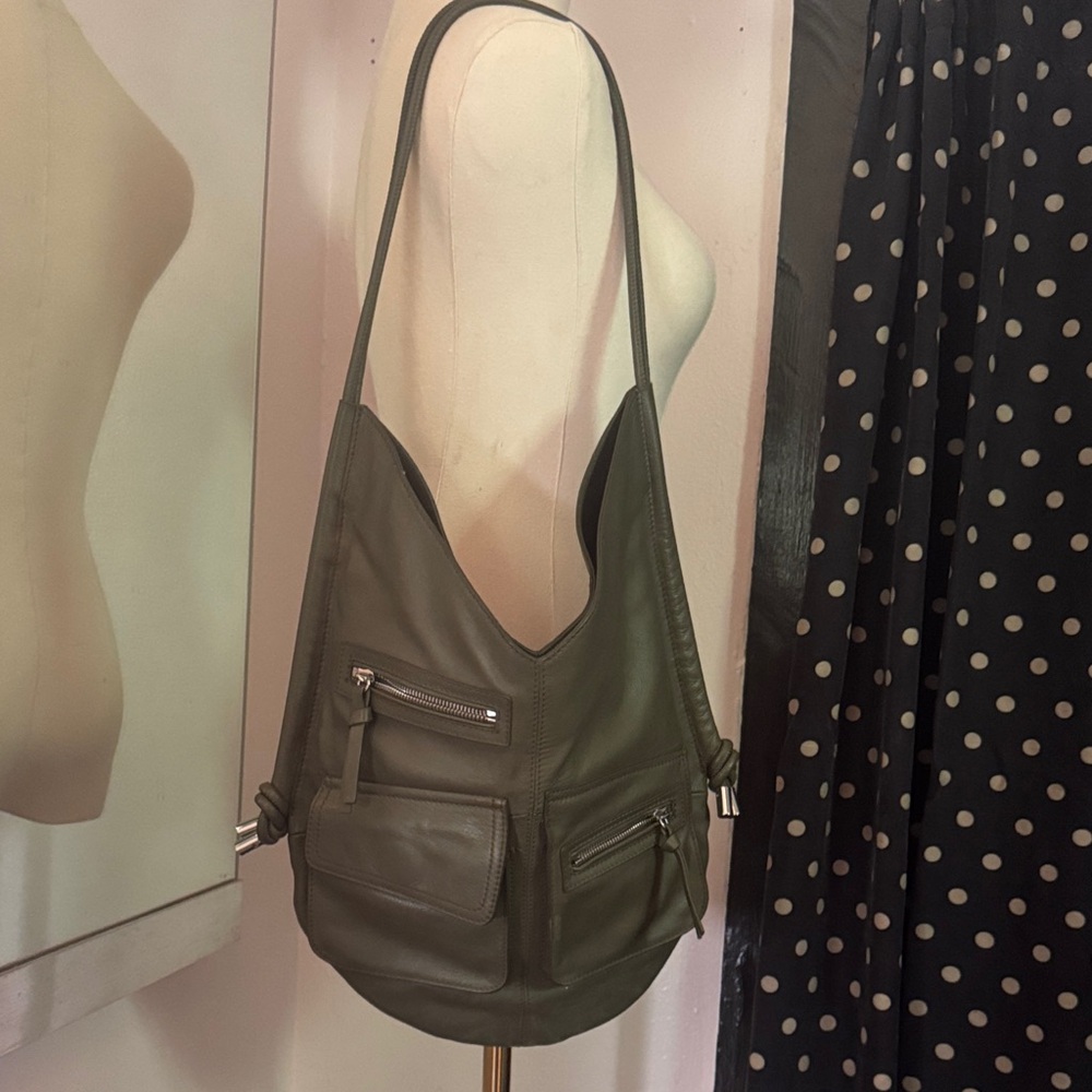 Olive Walter Baker Green Leather Shoulder Bag with attached pouch